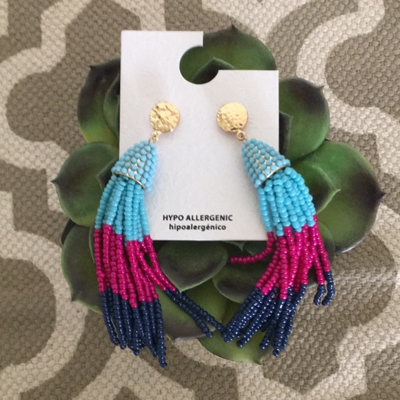 *NEW* beaded, tassel, earrings; hypo allergenic - Picture 3 of 3